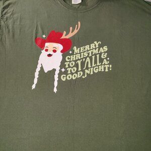 Comfort Wash T-Shirt Mens 2XL Green Crew Neck 'Merry Christmas..' Cotton Casual
